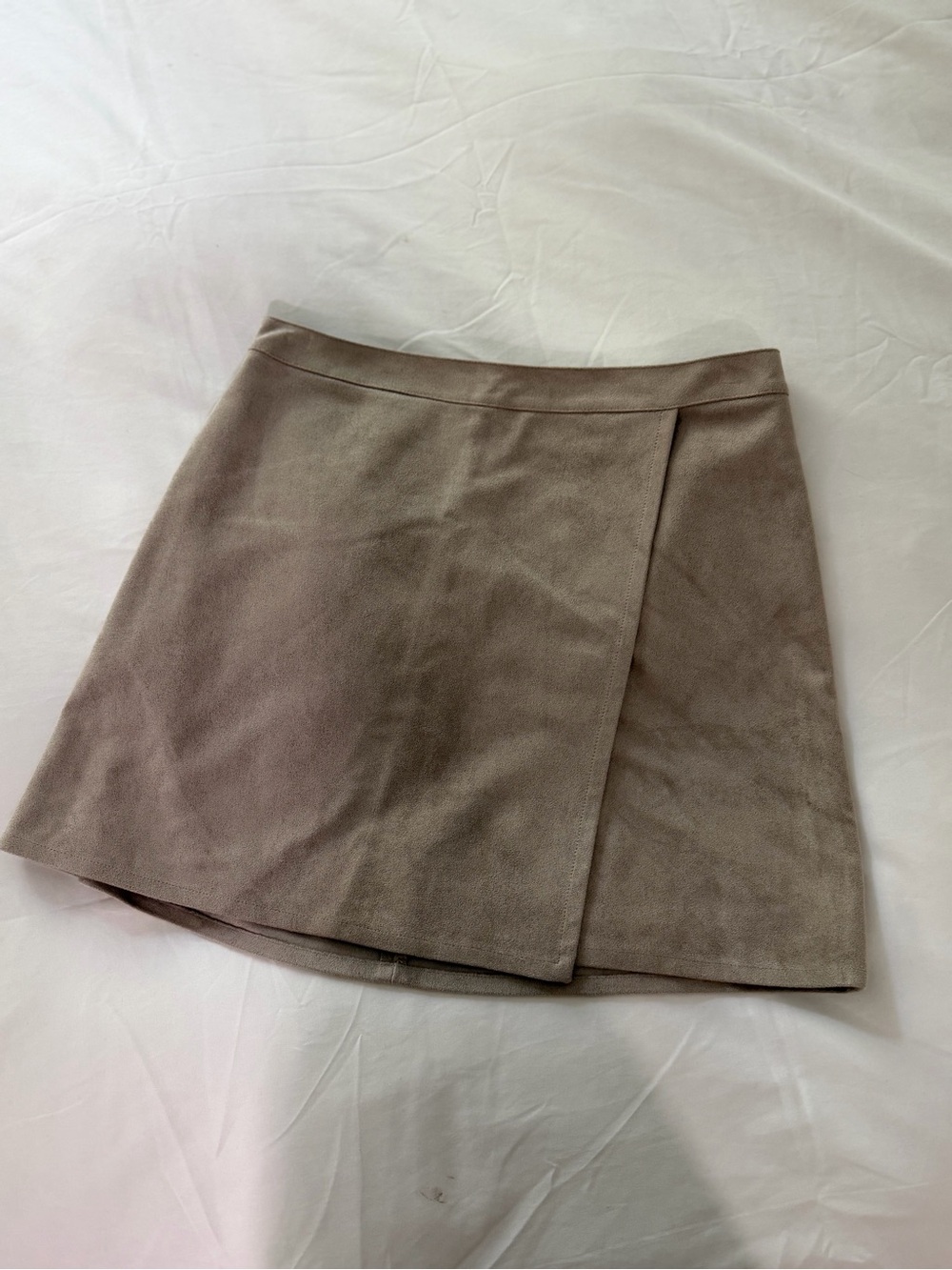 BCBGMaxAzria Taupe Faux-Suede Wrap-Style Mini Skirt